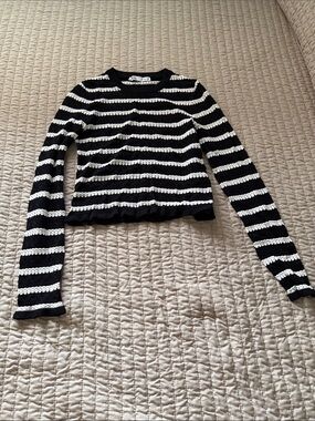 Zara Black & White Striped Knit Crewneck Pullover